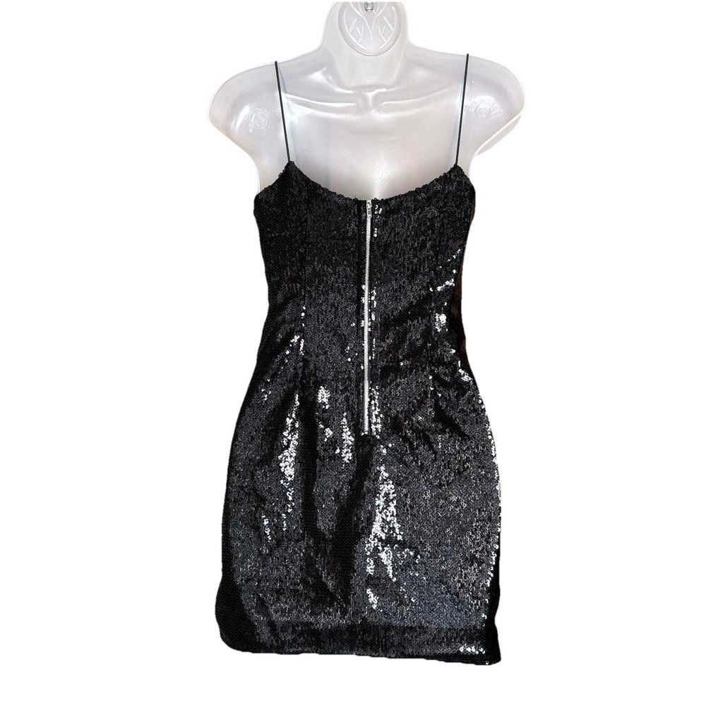 PrettyLittleThing Dress Women 0 Black Sequin Y2K Party‎ Club Glam Baddie Mini - Picture 2 of 16